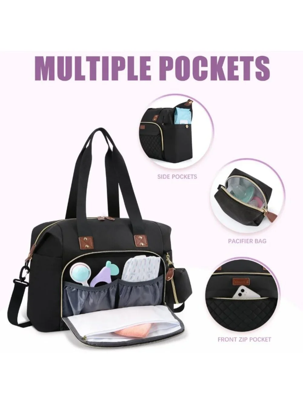 Stylish Large Diaper Bag Tote with Pacifier Case - Multifunctional Baby Caddy